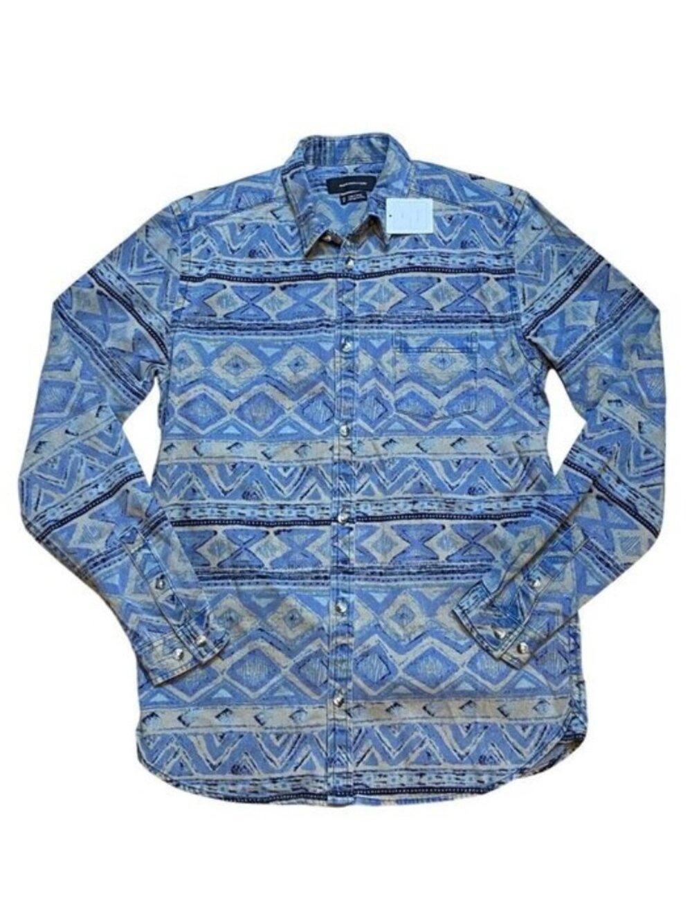 Men's Urban Outfitters XS Tribal Southwestern Print Denim Button-Up Shirt Blue/B